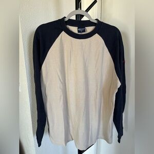 Y2K Billabong Navy Blue and Tan Long Sleeve Thermal Shirt